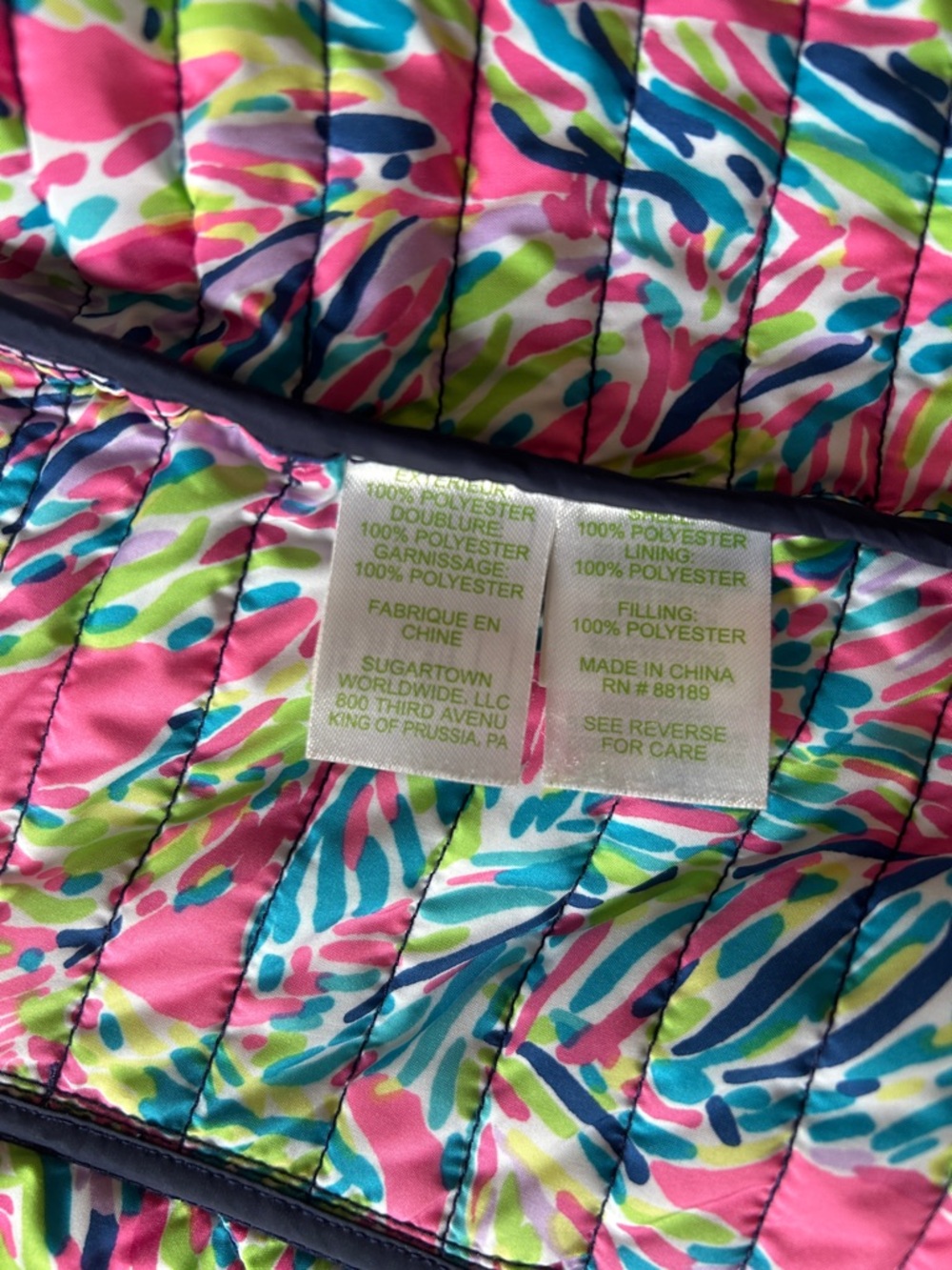 Lilly Pulitzer Pink Navy Multicolor Quilted Vest Liner - Picture 5 of 8